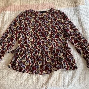 Madewell sheer pansies blouse 3/4 length sleeves